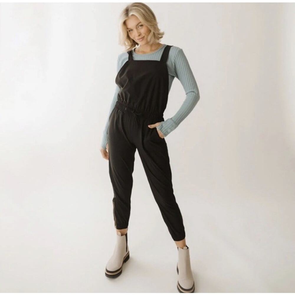 Albion Classic Overall Jumpsuit Womens Sz‎ Medium Black Cinch Waist Ankle Zipper
